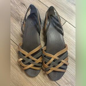 CROCS Women's Two-Tone Crisscross Slingback Sandals in Brown and Black